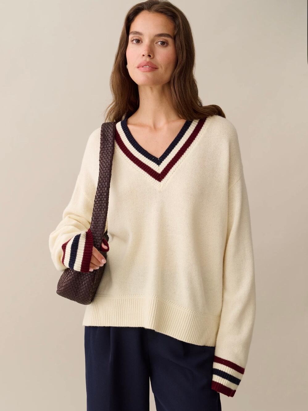 New NWT CAARA Brenna merino wool varsity knit sweater $172 sz S